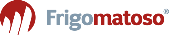 Um logotipo vermelho e azul para frigomatoso em um fundo branco