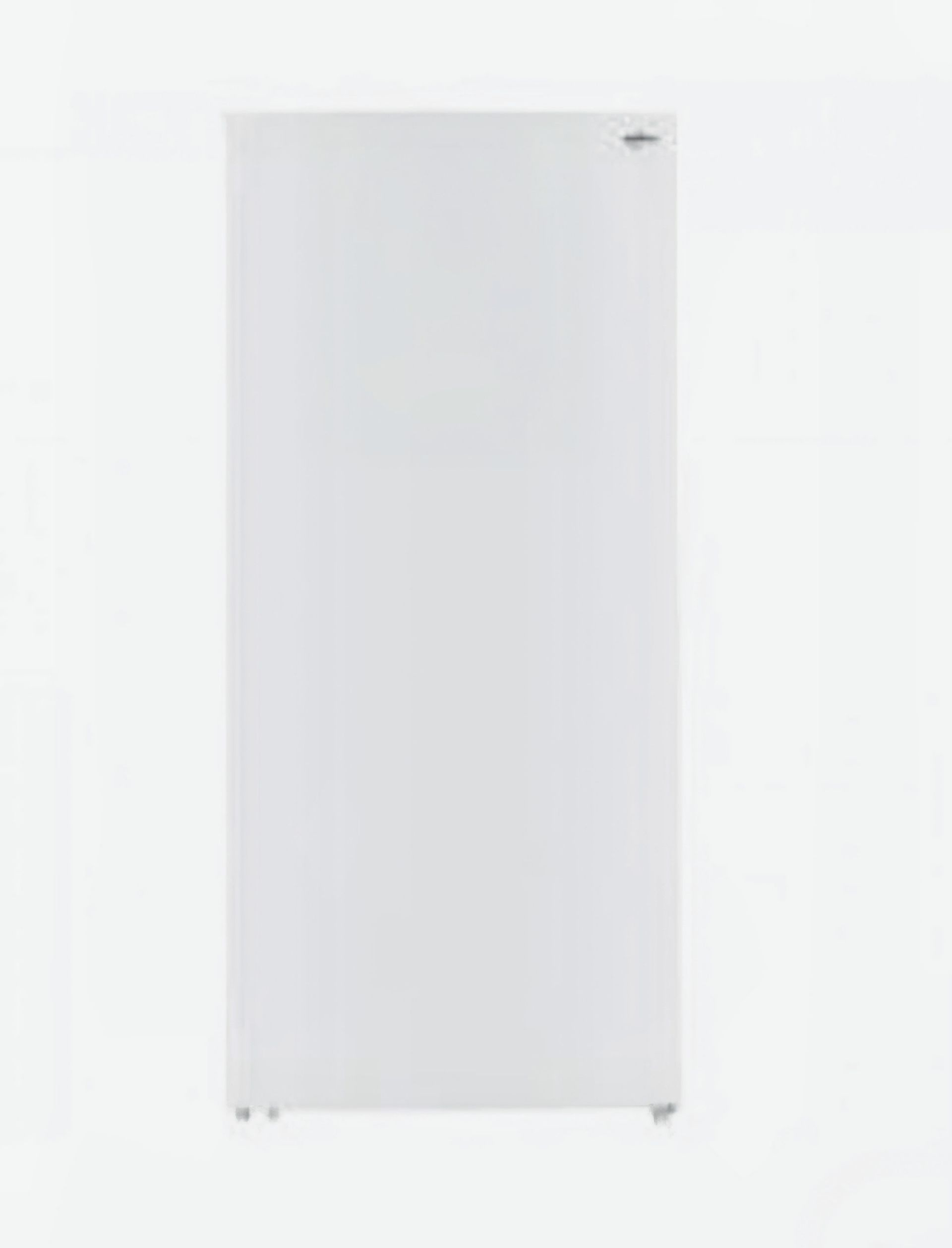Congélateur vertical blanc avec un petit logo Whirlpool dans le coin supérieur droit.