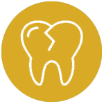 White cracked tooth on a yellow background.