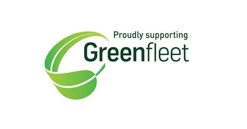 Proudly supporting Greenfleet logo with green leaf and circular swoosh on white background