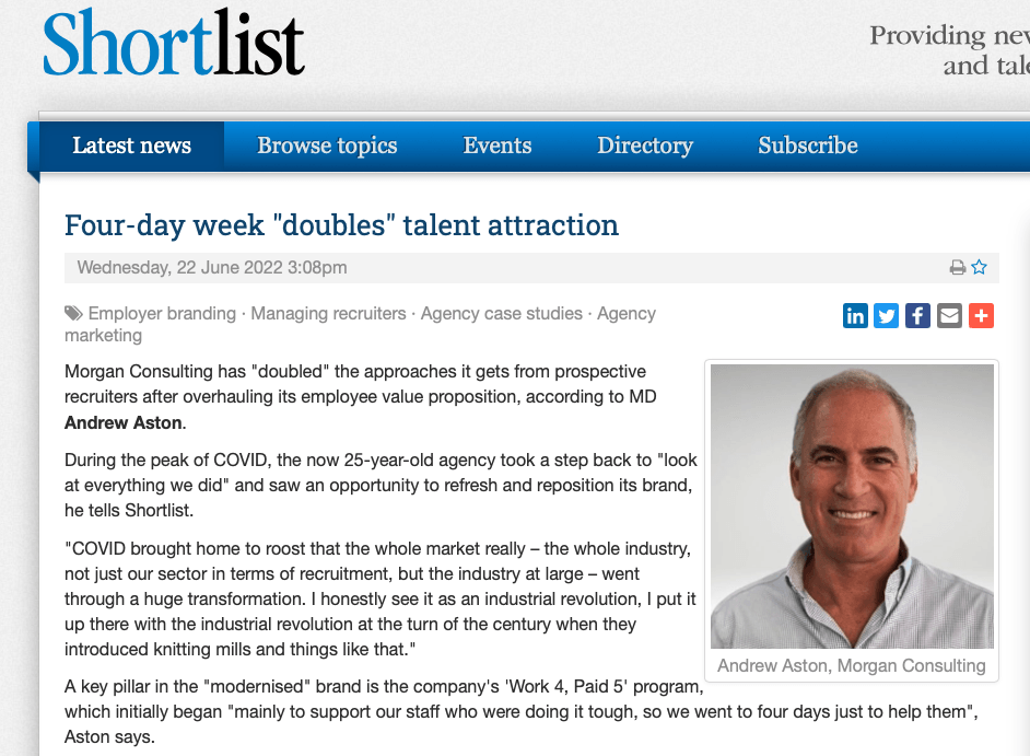 Website article page with a headshot of a smiling man on the right and text on the left