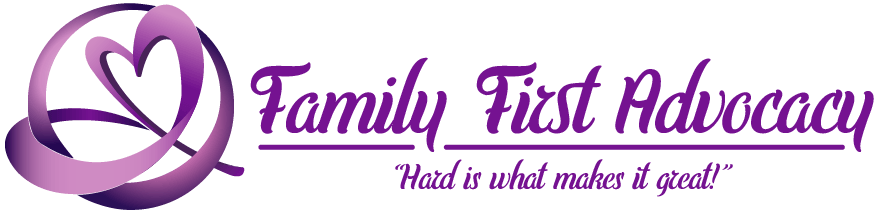 Purple logo with heart ribbons and text: 
