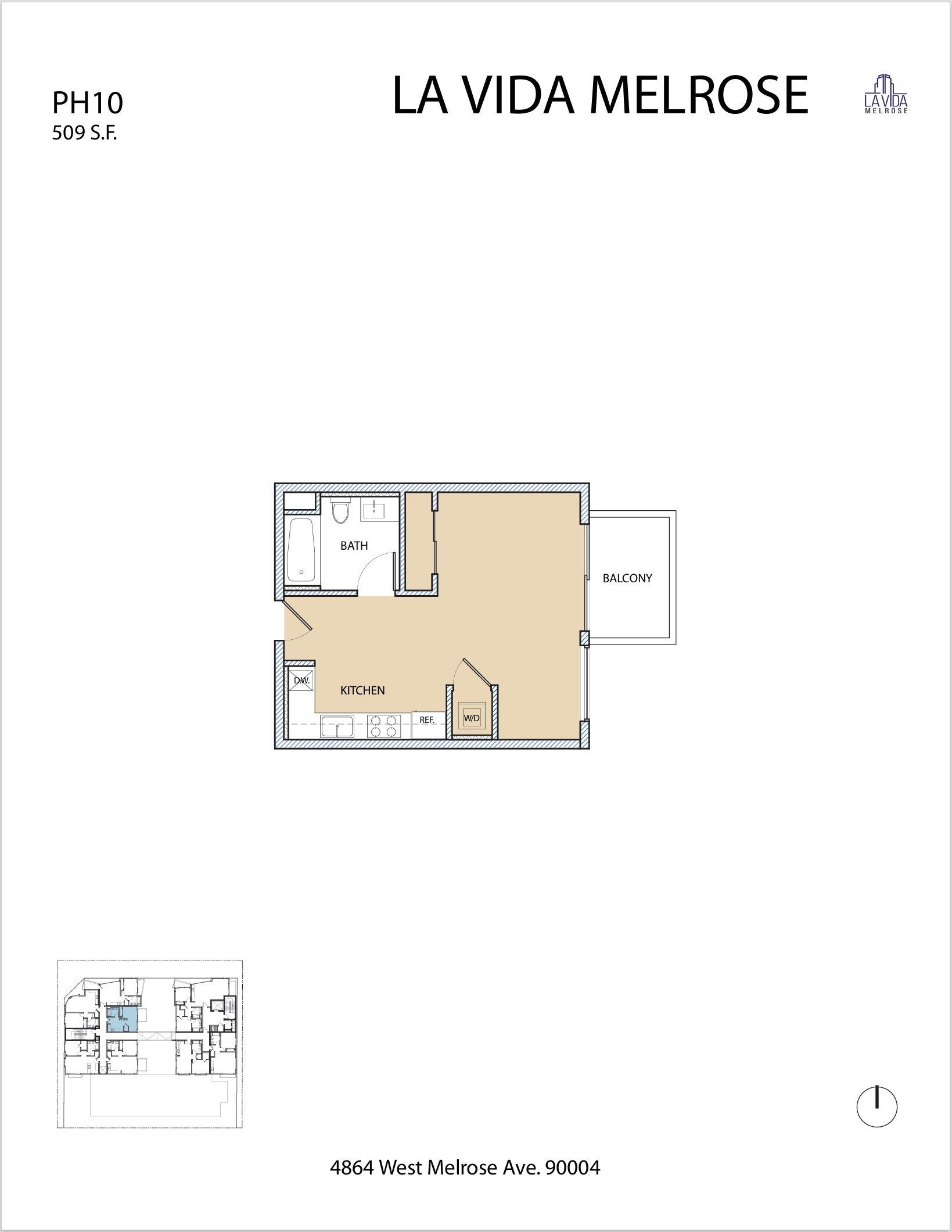 Floor plan for La Vida Melrose apartment with rooms and layout details.