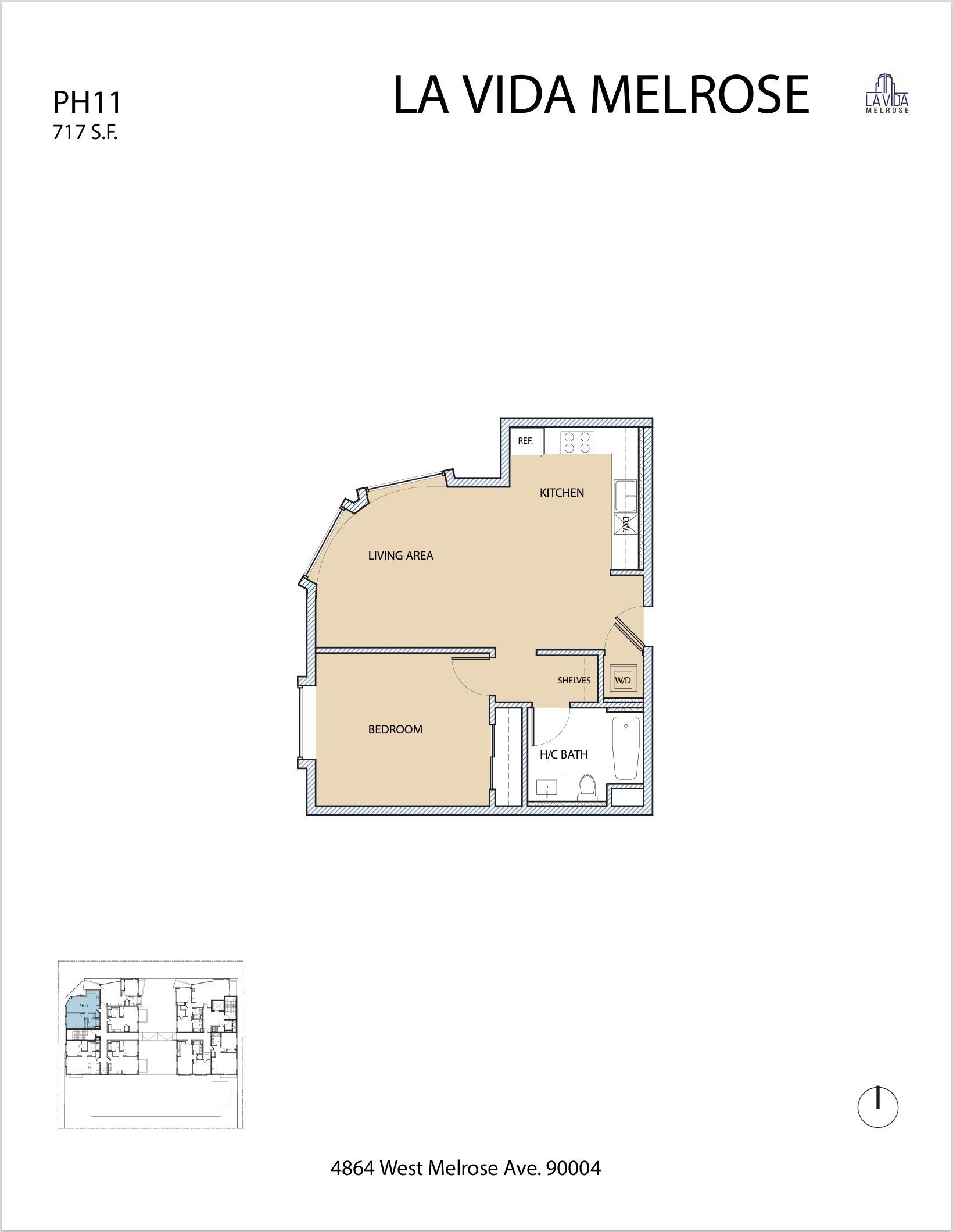 Floor plan for La Vida Melrose apartment with rooms and layout details.