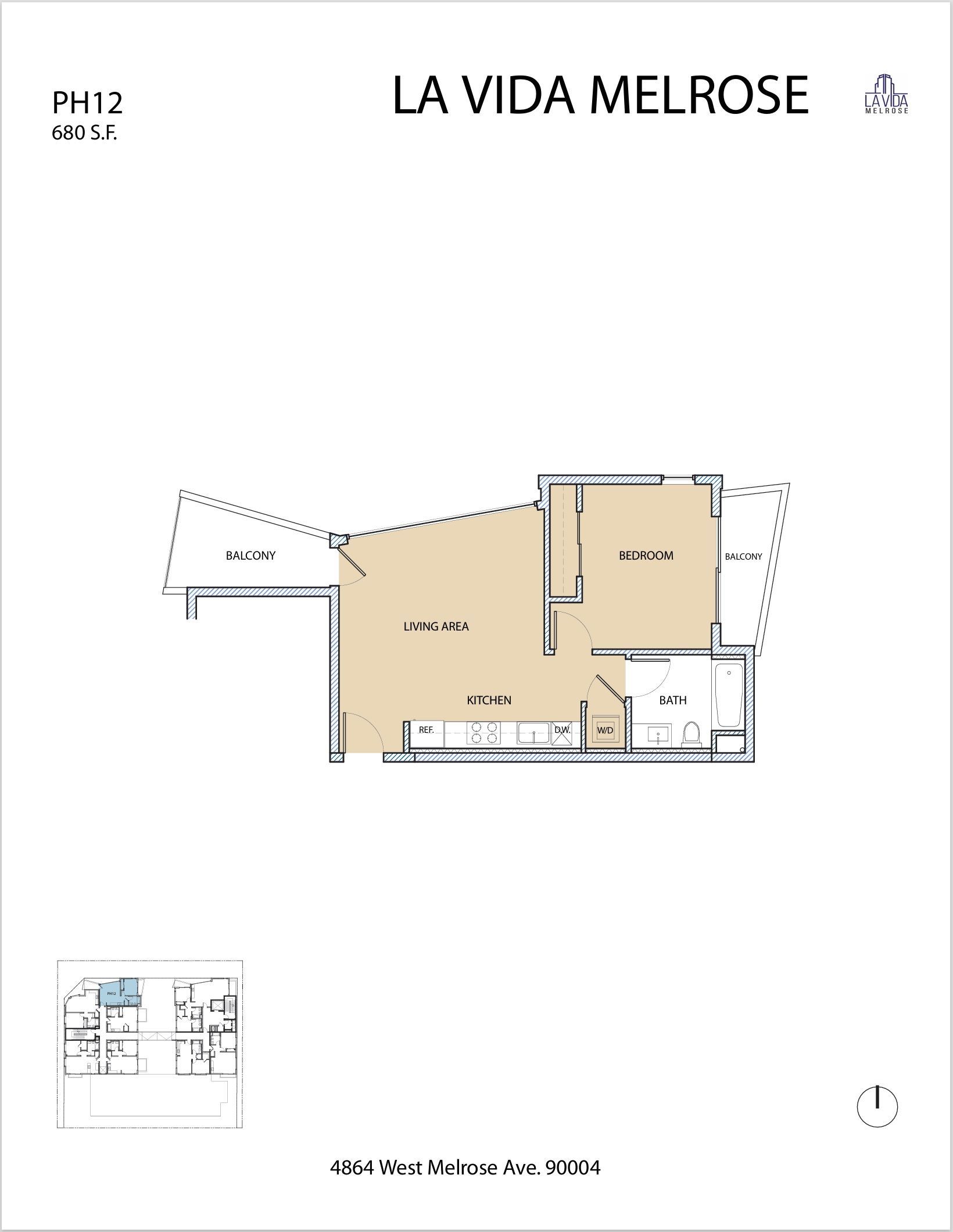 Floor plan for La Vida Melrose apartment with rooms and layout details.