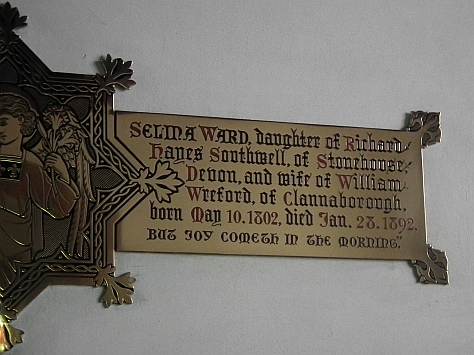 Memorial to Selina Wreford, Clannaborough Church
