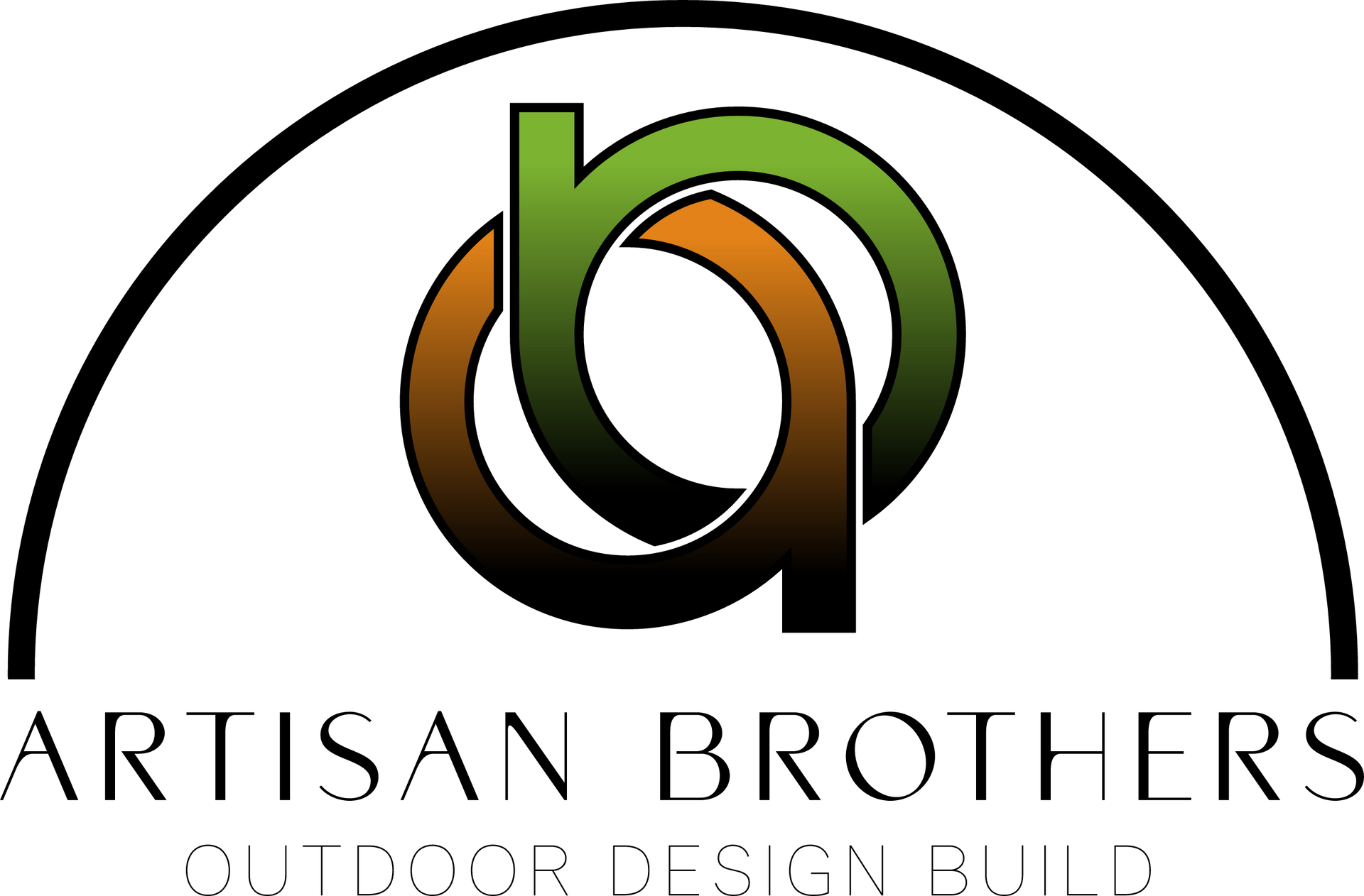Artisan Brothers logo with interlocking green, orange, and black letters over &ldquo;Outdoor Design Build&rdquo;