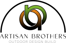 Artisan Brothers logo with interlocking green, orange, and black letters over “Outdoor Design Build”