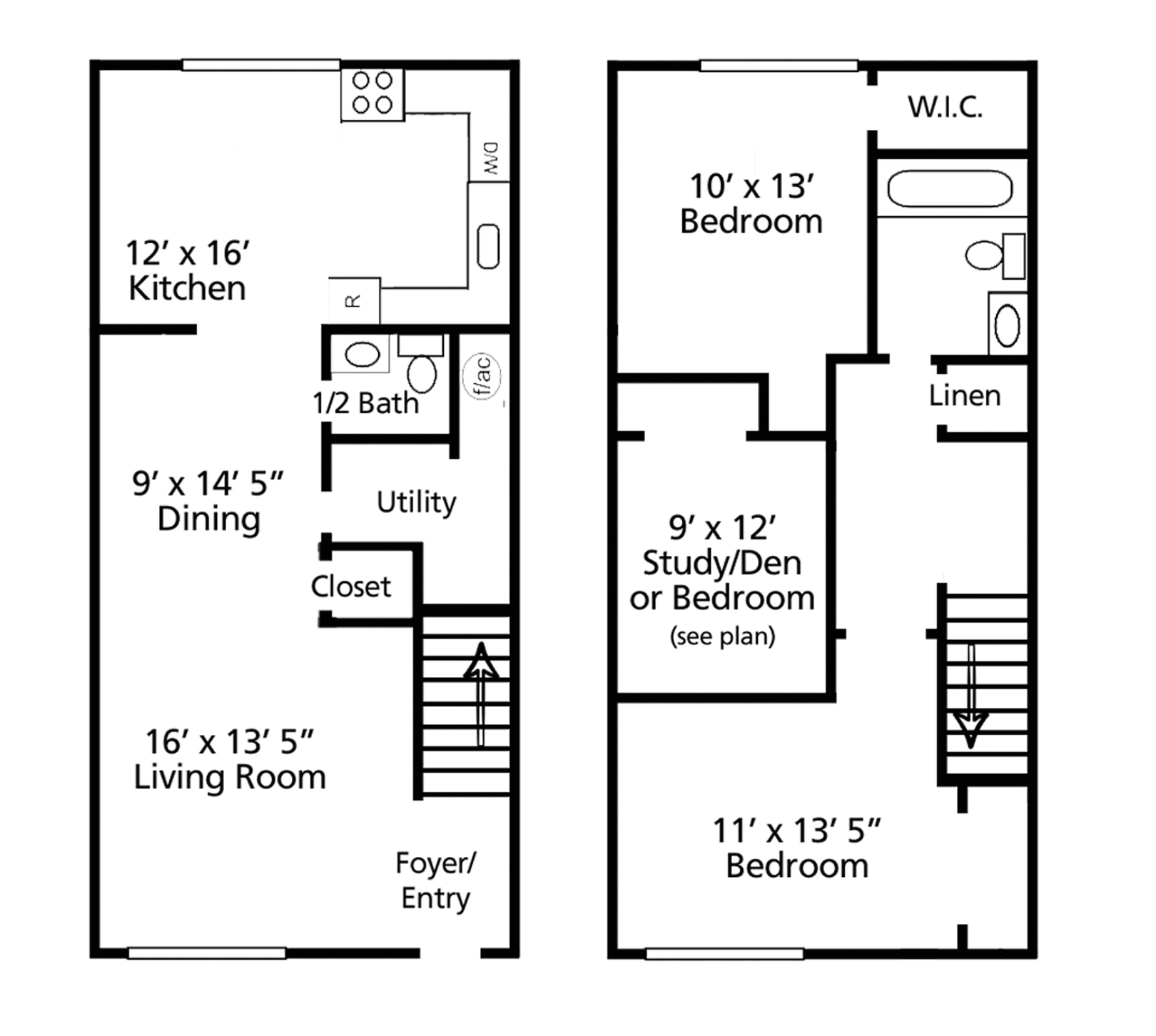 Floor plan of a two-story house with rooms labeled: kitchen, dining, living room, bedrooms, utility, and bathrooms.
