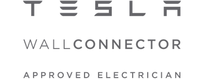 Tesla Wall Connector logo: text, gray color. 