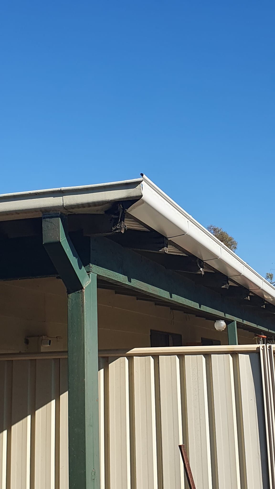 Green-framed Porch With White Roof Against a Clear Blue Sky — The Roofer Troopers in Howlong, NSW