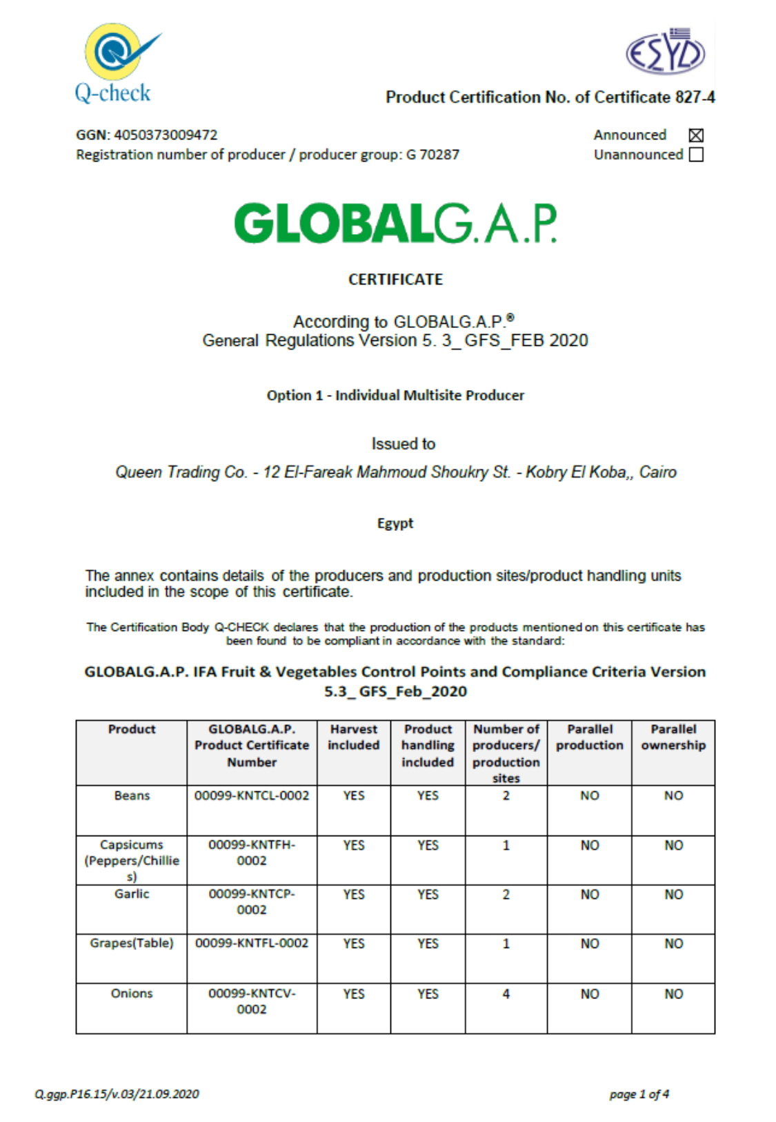 It is a certificate that says globalg.a.p. on it.