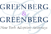 Greenberg & Greenberg logo with “New York Adoption Attorneys” in blue and purple on a white background