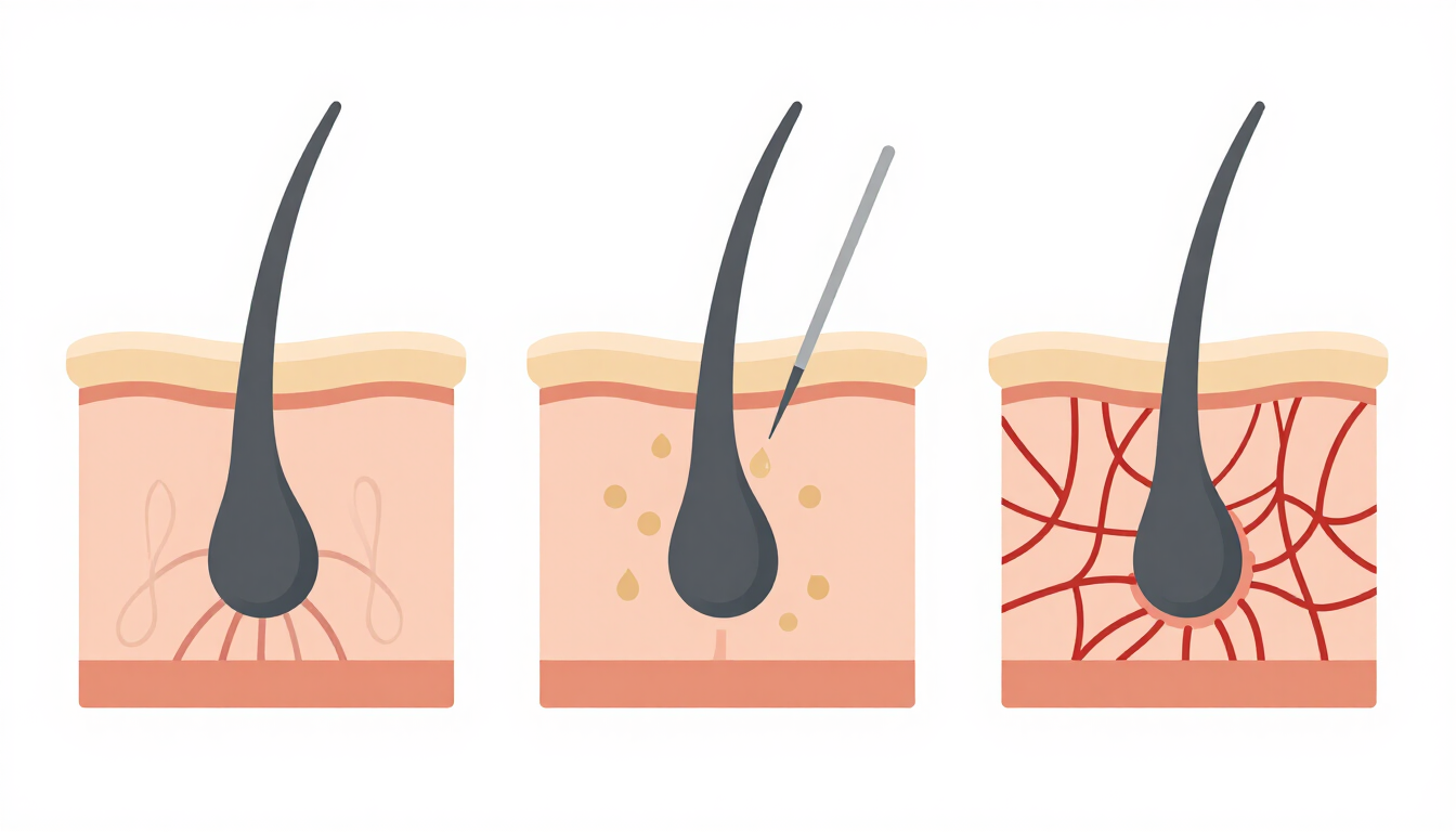 Schematische Darstellung der Mesotherapie der Kopfhaut am Haarfollikel