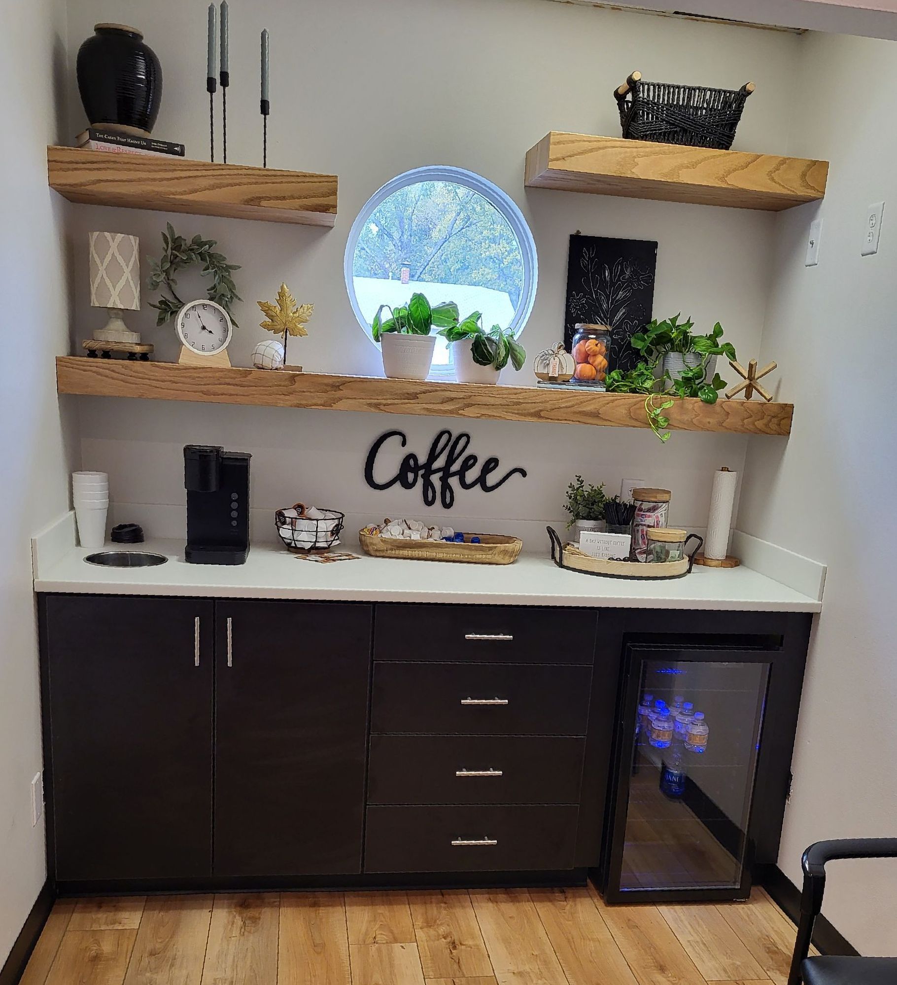 Custom Built In Coffee Break Area Cabinet Shelf Hutchison Brothers Cabinetry Russellville AR
