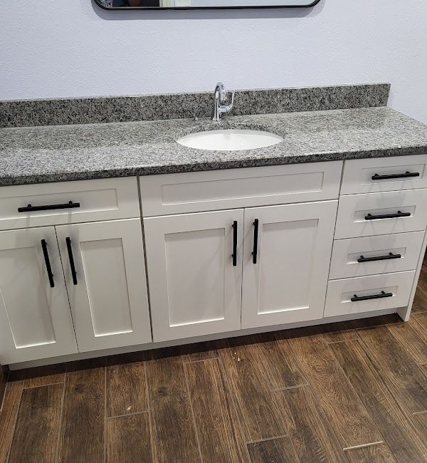 Residential Bathroom Cabinet Modern Granite Countertop Hutchison Brothers Cabinetry Russellville AR