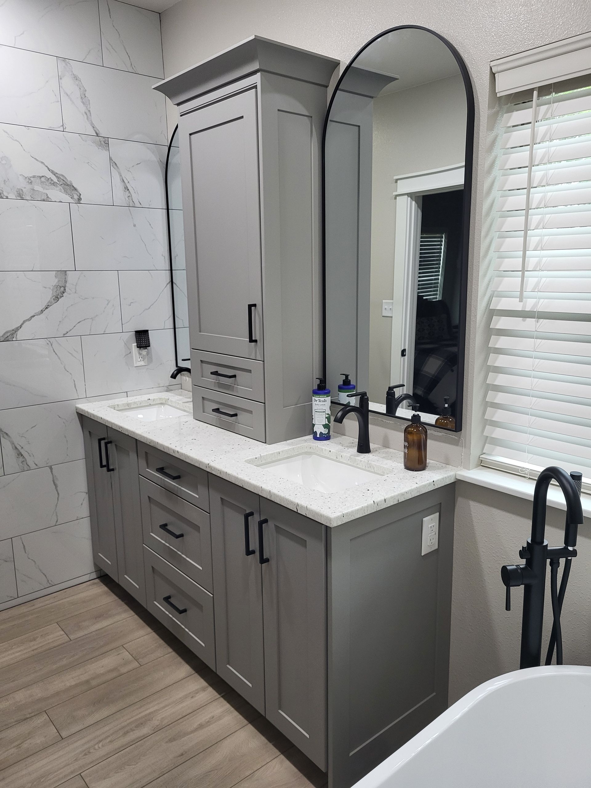 Residential Bathroom Cabinet Double Sink Solid Surface Counter Hutchison Brothers Cabinetry Russellville AR
