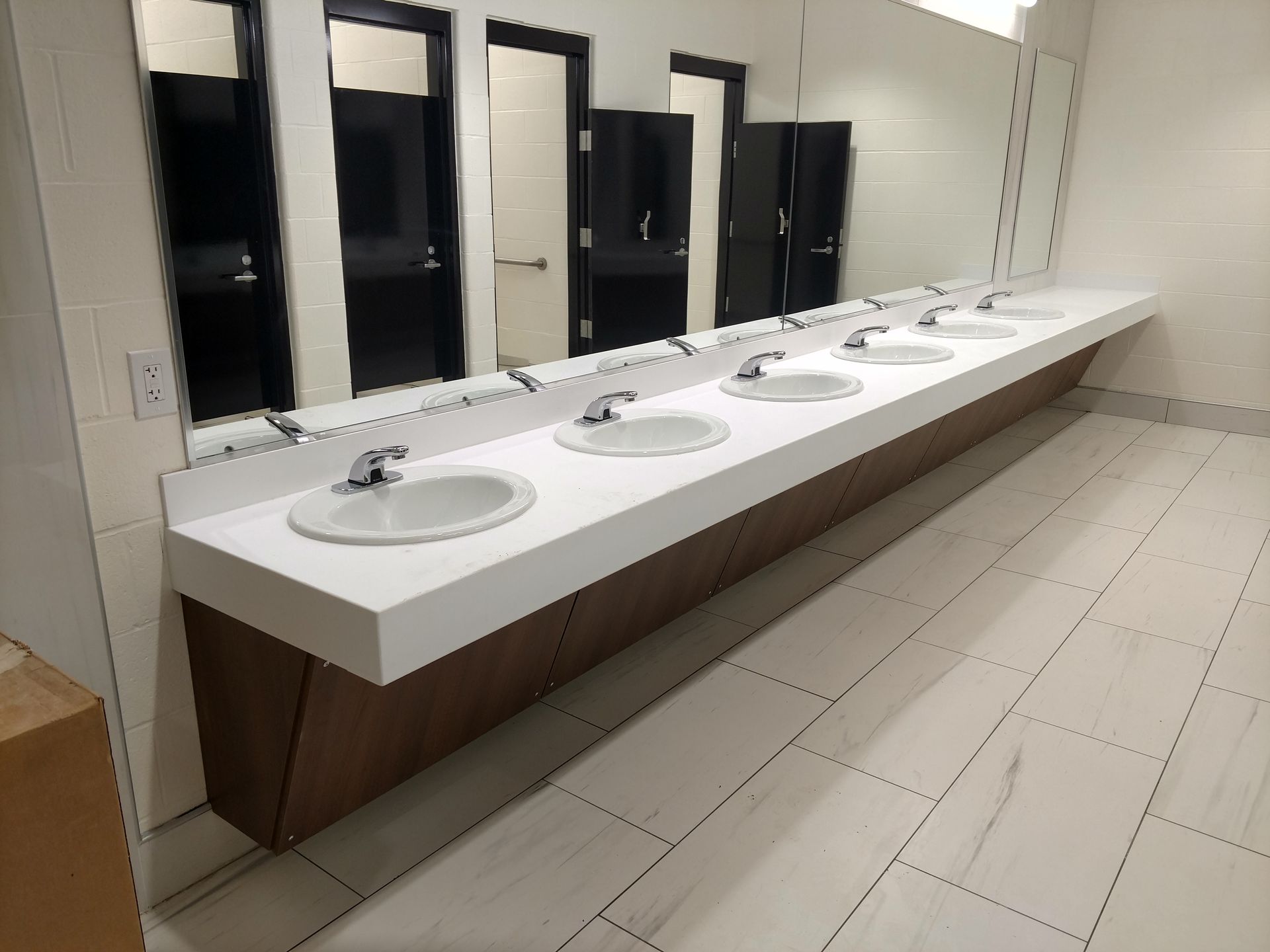 Commercial Casework Modern Bathroom Sink Counter Solid Surface  Cabinet Hutchison Brothers Cabinetry Russellville AR