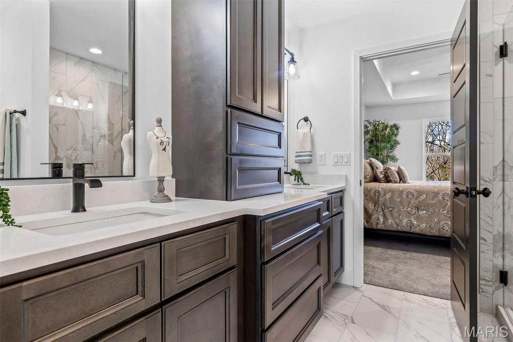 Residential Bathroom Cabinet Modern Granite Countertop Hutchison Brothers Cabinetry Russellville AR