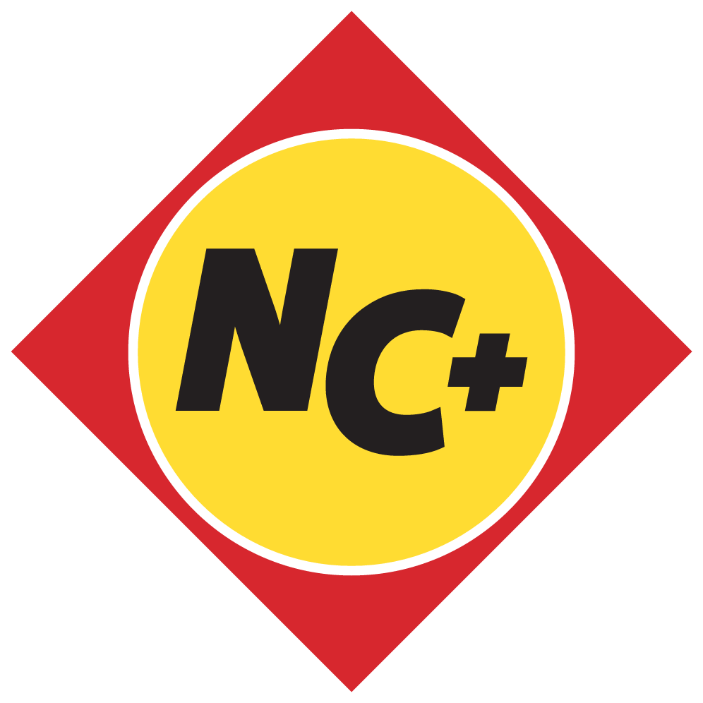 Red diamond logo with yellow circle and black “Nc+” text