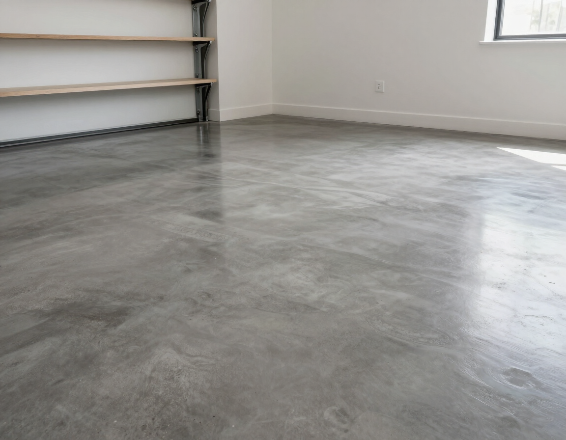 Decorative concrete resurfacing and garage floor coating in a residential setting.