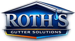 Roth's Gutter Solutions logo in blue and silver with a stylized roof and gutter graphic