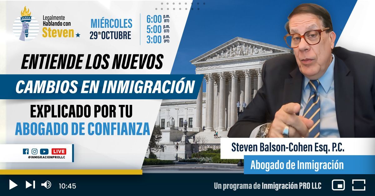 A lawyer discussing immigration changes in front of a court building. Text reads "Understand New Immigration Changes."