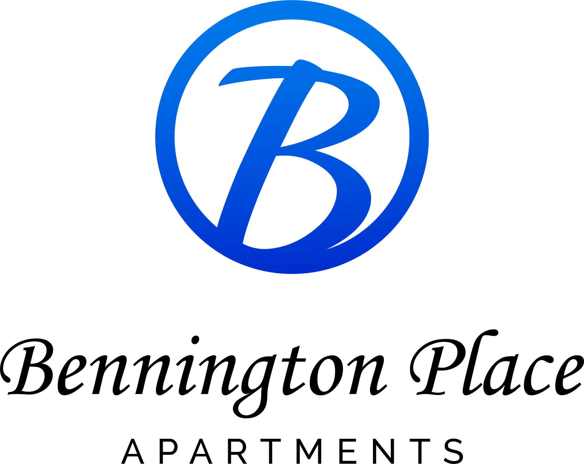 Bennington Place Apartments logo with blue circular B above black script text