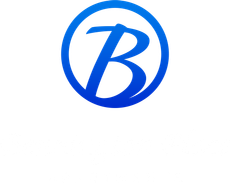 Blue stylized letter “B” inside a blue circle on a white background