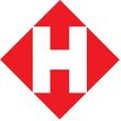 a red square with a white letter h inside of it