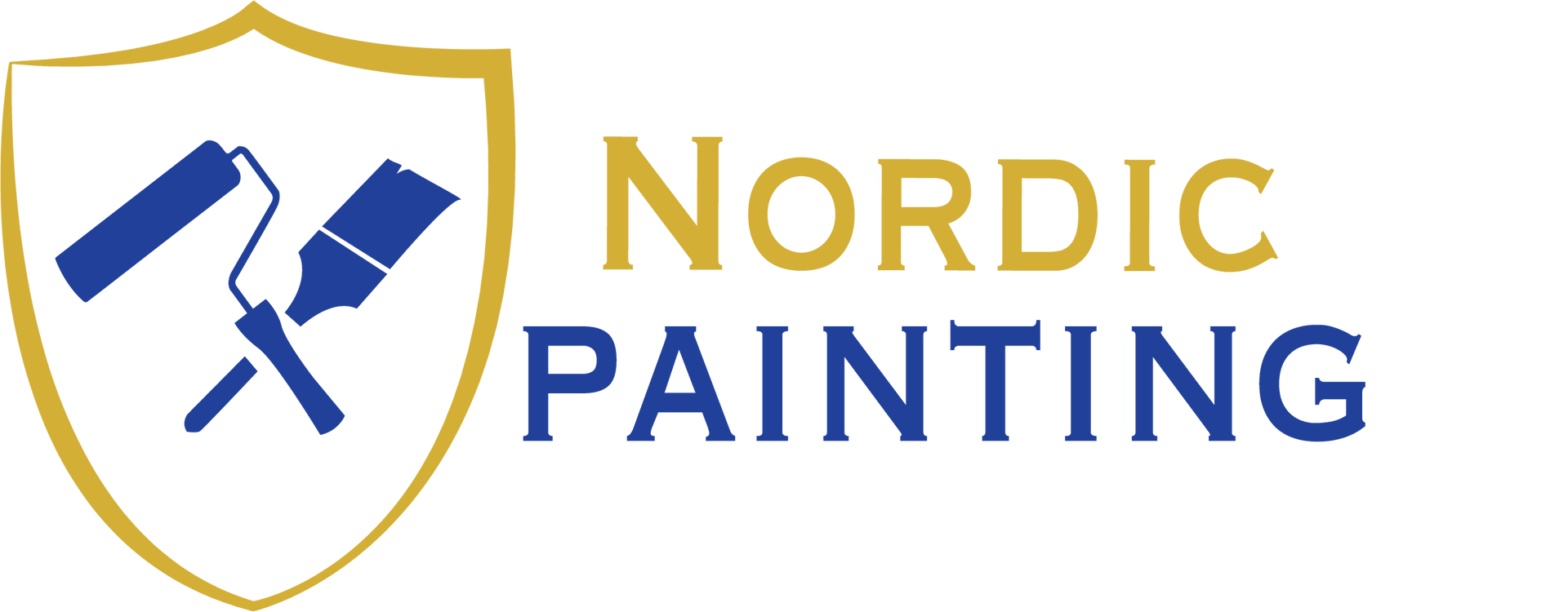 A logo for nordic painting with a shield and two paint rollers