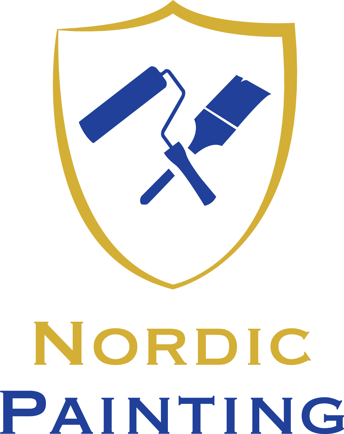 A logo for nordic painting with a shield and two paint rollers