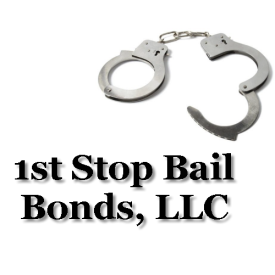 1st Stop Bail Bonds, LLC logo with silver handcuffs on white background