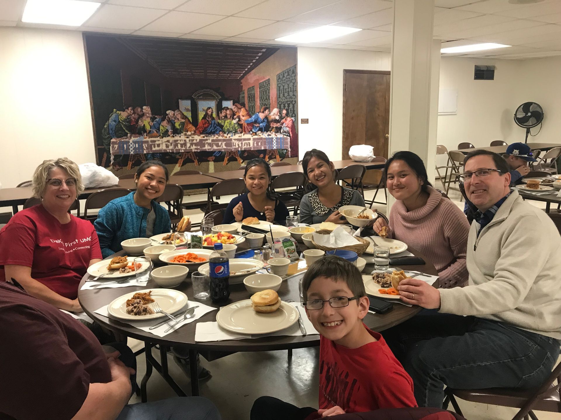 Family eating together at church