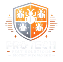 A logo for Pro Tech Pest Solutions shows a shield with four bugs on it