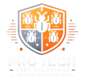 A logo for Pro Tech Pest Solutions shows a shield with four bugs on it