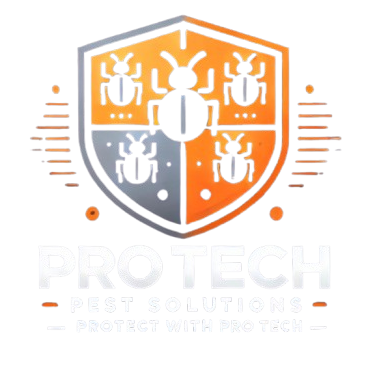 A logo for Pro Tech Pest Solutions shows a shield with four bugs on it