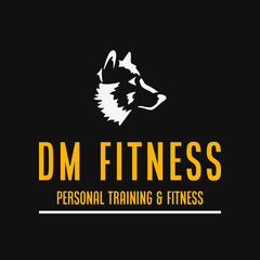 Logo: White wolf head above gold 