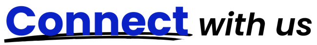 A blue sign that says connect with us on a white background