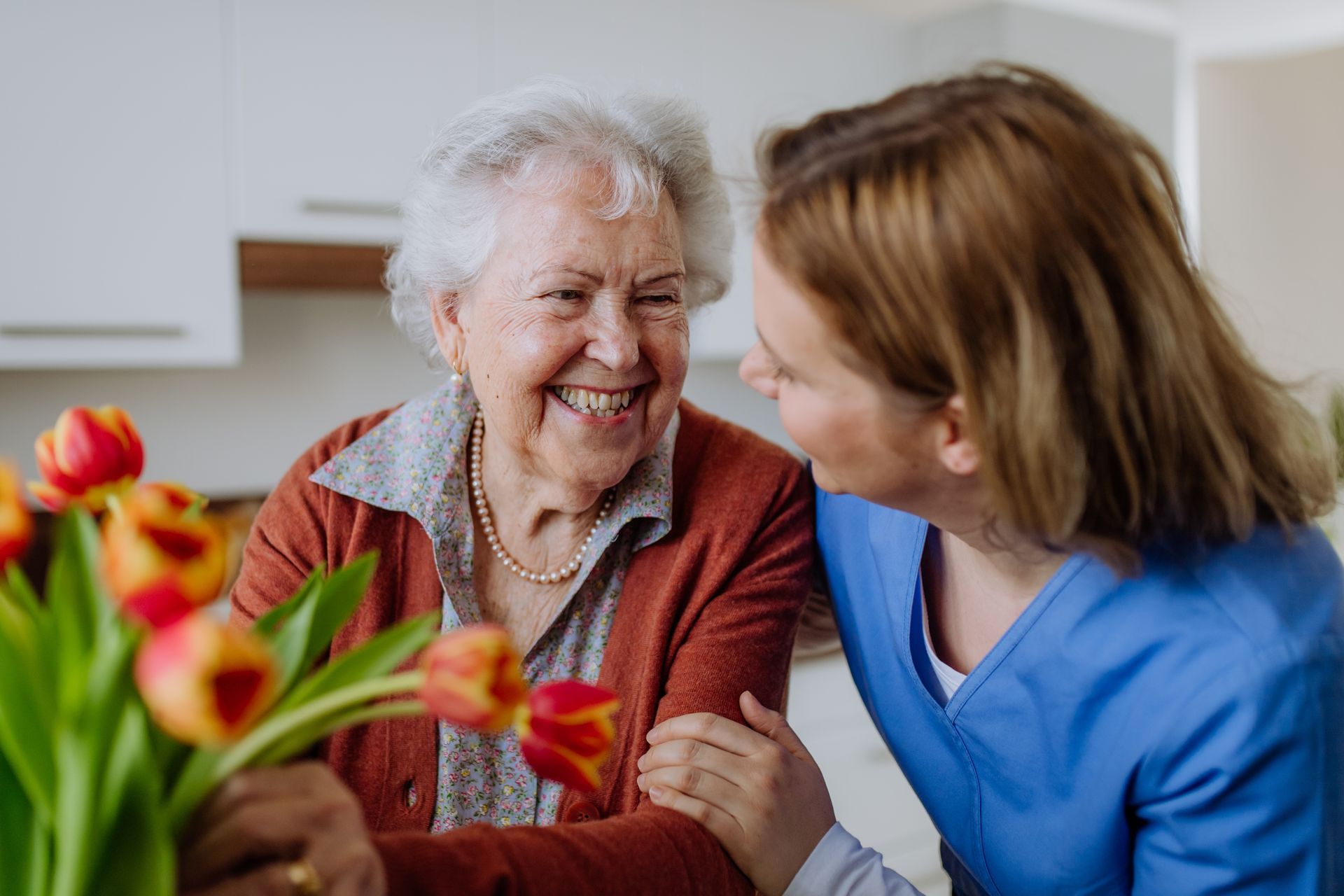 Woman smiling at caregiver