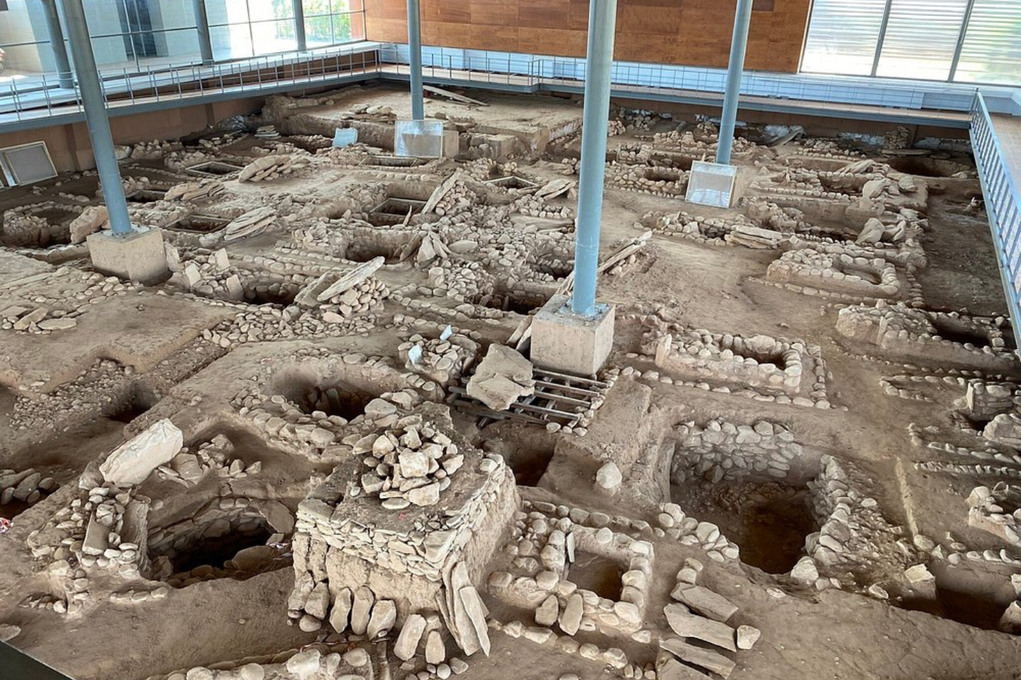 Archaeological remains inside Marathon Museum Greece.