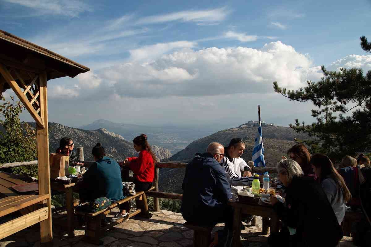 Bafi Refuge on Parnitha, surrounded by a pine forest.