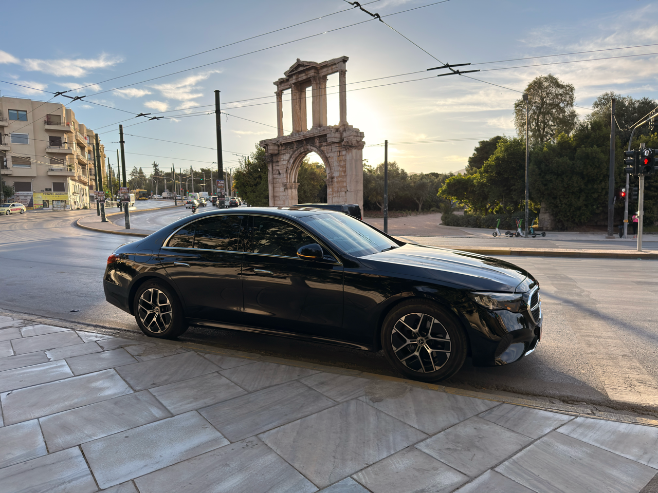 Athenaos Travel & Tours premium Mercedes E-Class in Athens ready for transfer service.