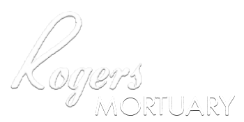 The text "Rogers Mortuary Inc." in a white, serif font against a black background.