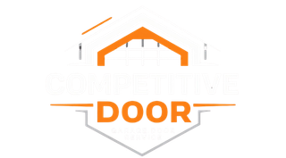 Orange house roof and gray door icon with the word “DOOR” beneath it.
