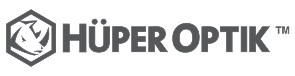 The Hüper Optik logo, featuring a rhinoceros head within a hexagon next to the company name in grey text.