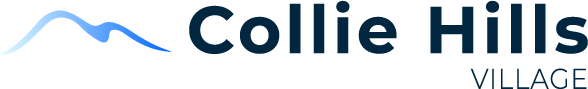 Logo for Collie Hills Village, featuring a blue wave graphic and dark text.
