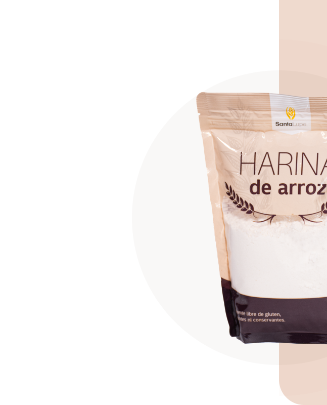 Bolsa de harina de arroz, etiqueta marrón con 