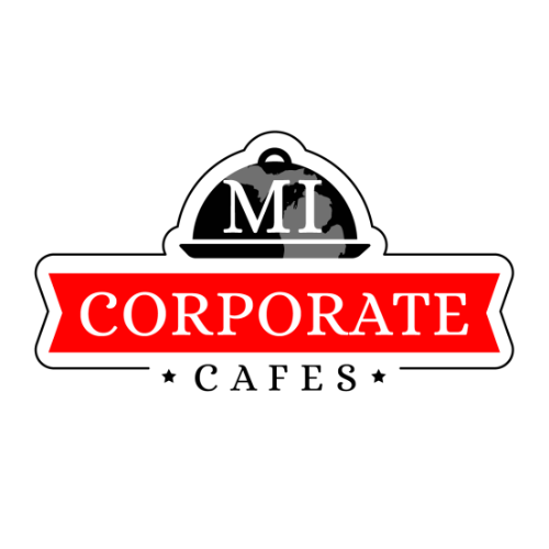 A logo for a restaurant called mi corporate cafes.