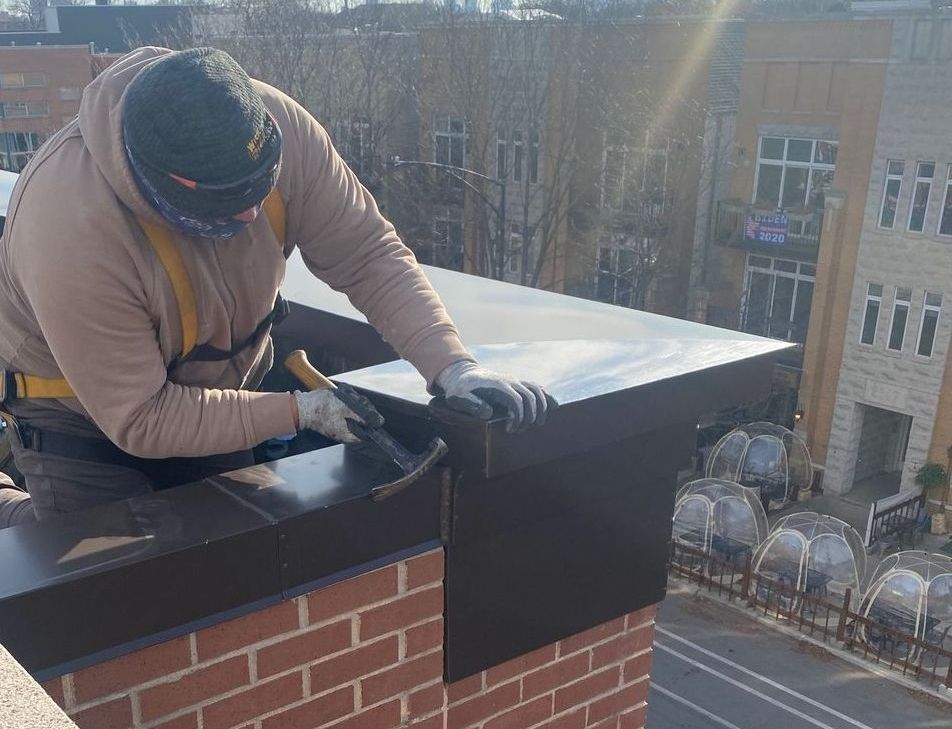 WickRight master carpenter installs custom sheet metal cornice, Lakeview, Chicago
